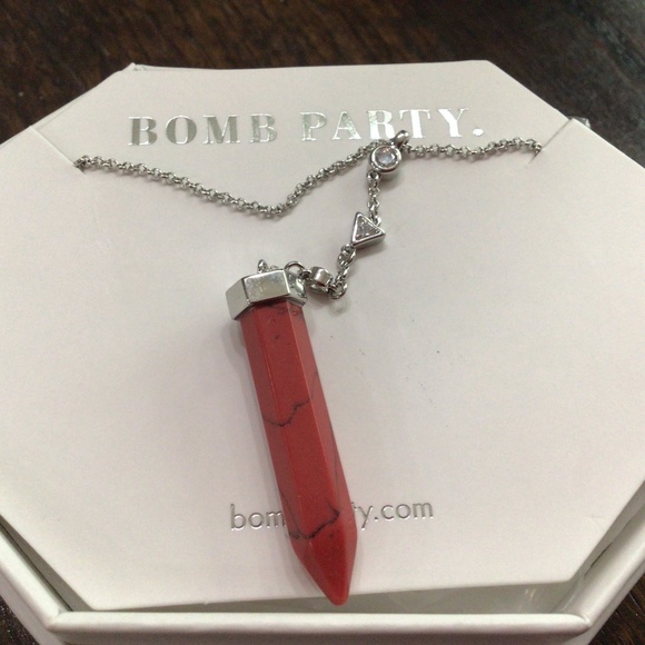 Bomb Party “ Desert Princess” Red Magnesite Rhodium plating necklace NWB - Picture 1 of 4